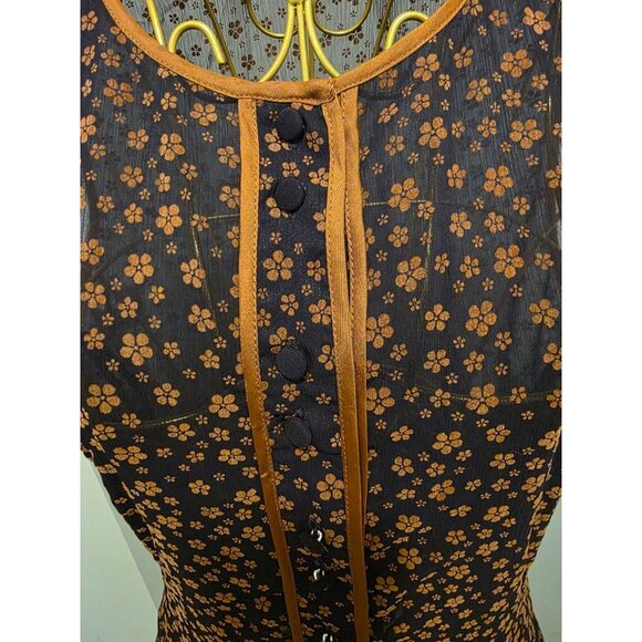 Vintage Sleeveless Women's Dress Brown Floral Pleated Skirt Size S - Picture 4 of 16